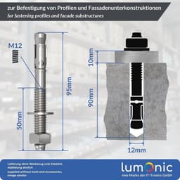 Zwaardere Zwaarlastanker M12 x 95mm verzinkt voor metaalankers en doorsteekinstallaties — thumbnail 3