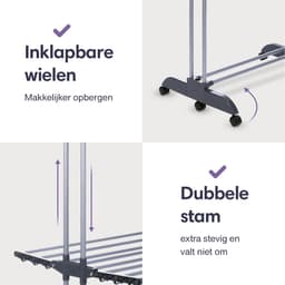 Wasrek Inklapbaar op Wieltjes - Droogmolen - Droogtoren Staand — thumbnail 5