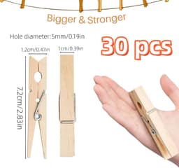 30 stuks clips - Kledingclips - Sluitclips voor voedselzakken - Mini houten haringen - Labelclips voor planten - Knijpers voor decoratie - Houten veerklemmen - Voor kleding, foto's, decoraties en doe-het-zelf-activiteiten (7,2*1 cm) — thumbnail 5