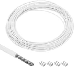 Cosensi - Metalen kabel van roestvrij staal 304 - 10 meter - 5/64 inch (2 mm) - met vinyl coating - voor hangen, drogen, optillen - wit — thumbnail 1
