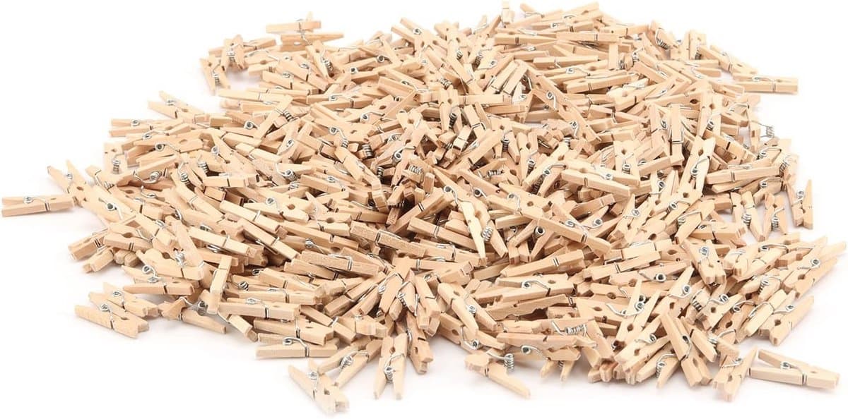 500 Mini Houten Wasknijpers - Natuurlijke Kledingclips voor Knutselen en Decoratie — afbeelding 1