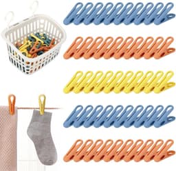 50 stuks kleurrijke wasknijpers met mand - antislip, zonder afdruk, ideaal voor kledingdroging — thumbnail 1