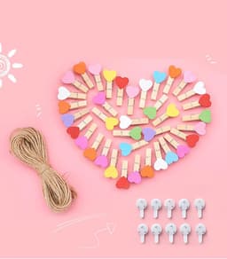 Mini Houten Wasknijpers Set - 50 Decoratieve Klemmen met 10 Meter Jute Koord voor Foto's en Creatief Handwerk — thumbnail 2