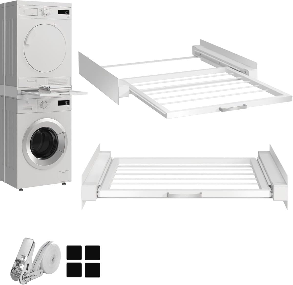 Universeel tussenbouwframe voor wasmachines en drogers - Met uittrekbaar vak, trillingsdempend, 60 x 54 x 10 cm — afbeelding 1