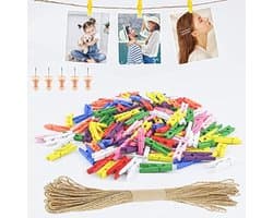 156 Stuks Mini Wasknijpers en Jute Touw voor Fotowanden en Decoraties