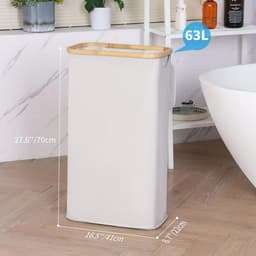 Wasmand met deksel 63L - Smalle Lichtgrijze Schoonmaakoplossing voor Uw Huis — thumbnail 2