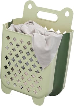 Hangende wasmand - Opvouwbare wasmand - Wandgemonteerde opvouwbare wasmand geschikt voor badkamer en douche - Kledingopbergmand - Groen - 29×16×38 cm — thumbnail 5