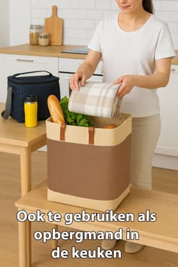 Webzon – Wasmand – Wasmanden – Wasmand inklapbaar – Opvouwbare Wasmand – 30×35×55 cm – Engels design – Jute stof met leren handvatten – Opbergmand – Opvouwbaar en ruimtebesparend – Bruin — thumbnail 5