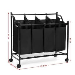 SONGMICS | XL Wassorteerder met 4 Waszakken |  Wasman Basket Op Wielen | Verrijdbare Wasmand met 4 uitneembare waszakken | Grote Wassorteer Mand | Afm. 87.5 x 38.5 x 81 Cm. | Kleur: ZWART — thumbnail 2