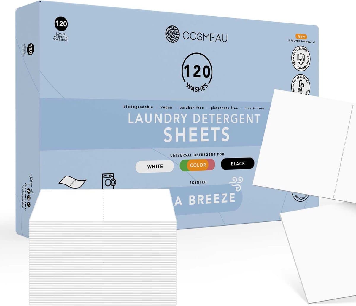 Cosmeau 5-in-1 Wasstrips Wasmiddeldoekjes 120 Wasbeurten Zeebries Wasvellen - G5 - Wasdoekjes - Wasmiddel - Detergent Sheets - Laundry Strips - Bamboozy - Cosmo Cosmea Kosmo — afbeelding 1