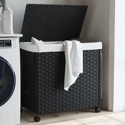 vidaXL - Wasmand - op - wielen - 60x35x60,5 - cm - rattan - zwart — thumbnail 3
