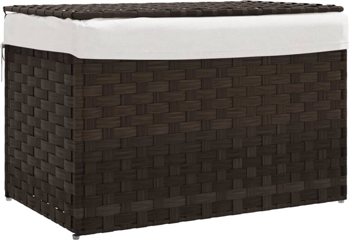 vidaXL - Wasmand - met - deksel - 55,5x35x34 - cm - poly - rattan - donkerbruin — afbeelding 1