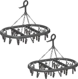 5Five Droogcarrousel/droogmolen - Set van 2x stuks - donkergrijs - met 24 knijpers 45 x 33 cm van kunststof - Droogrekje — thumbnail 1
