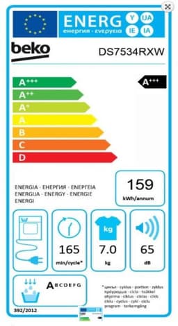 Beko DS7534RXW wasdroger Vrijstaand Voorbelading 7 kg A+++ Wit — thumbnail 2