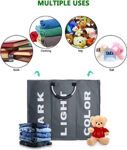 Donkergrijs-Home Organizer - Praktische Organizer - Wasmand - Kledingmand - Kledingtas - 3 Vakken - Opvouwbaar - Wordt geleverd met handig handvat - Grote capaciteit — thumbnail 4