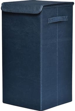 Tendance Wasmand met deksel - MDF structuur/polyester - blauw - opvouwbaar — thumbnail 1