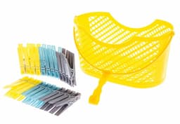 24x gekleurde wasknijpers in hangmandje - geel - kunststof - 17 x 19 x 11.5 cm - wassen - ophangen - knijpers — thumbnail 5