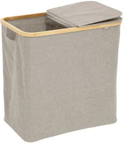 5Five Wasmand dubbel compartiment - polyester - met deksel - beige - 53 x 33 x 54 cm - 80 liter - Tidy Box - Opvouwbaar — thumbnail 2