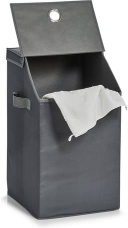 Zeller Wasmand - antraciet - met deksel - polyester - 34 x 34 x 60 cm - Wasgoedmanden — thumbnail 5