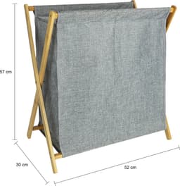 QUVIO Wasmand - 40 liter - Wasmanden - Was sorteerder - Opbergmand - Wasbox - Inklapbaar - Houten frame - Stof - Grijs - 30 x 52 x 57 cm — thumbnail 2