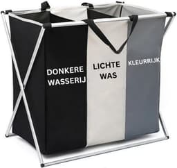Wasmand 3 Vakken - Wassorteerder - Wasmand - Wasmand Voor Vuile Kleren - Inklapbare Mand — thumbnail 1