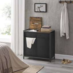 ACAZA Wasmand - Wasmand Met Deksel - 2 Vakken - 120 L - 73 x 33 x 71cm - Bruin en Zwart — thumbnail 5