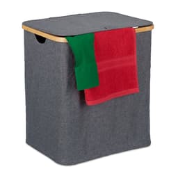 wasbox met deksel - 80 l - bamboe - polyester - ademende waszak - badkamer — thumbnail 1