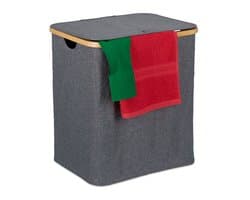 wasbox met deksel - 80 l - bamboe - polyester - ademende waszak - badkamer