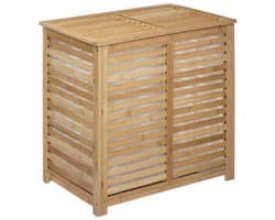 5Five Wasmand Bamboe - Dubbele bak - 2x 50 liter compartiment - 58 x 40 x 60 cm - met deksel — afbeelding 1