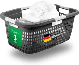 Novaliv 3-delige wasmand met 4 handgrepen 40L antraciet, wasboxset, wasemmer, wascontainer voor badkamerwas, vuile was, wasmand, opbergmand, verzamelbox — thumbnail 1