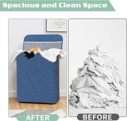 Wasmand 3 vakken - Wassorteerder - Met uitneembare zakken – Wasmand – Wassorteerder met deksel – Opvouwbaar - Wasbox — thumbnail 5