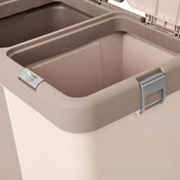 Motek® - Wasmand - 80 L - 2 Vakken met Deksel - Met Touch Deksel - Gemaakt van 100% gerecycled kunststof - 80 L - wasmand met deksel - Wassorteerder - Beige — thumbnail 3
