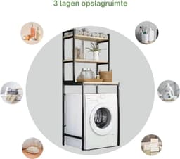 Livista® Wasmachine Kast - 3-Laags Opslagrek - Ruimtebesparende Wasruimte Organizer - 181x60x70 CM - Zwart — thumbnail 4