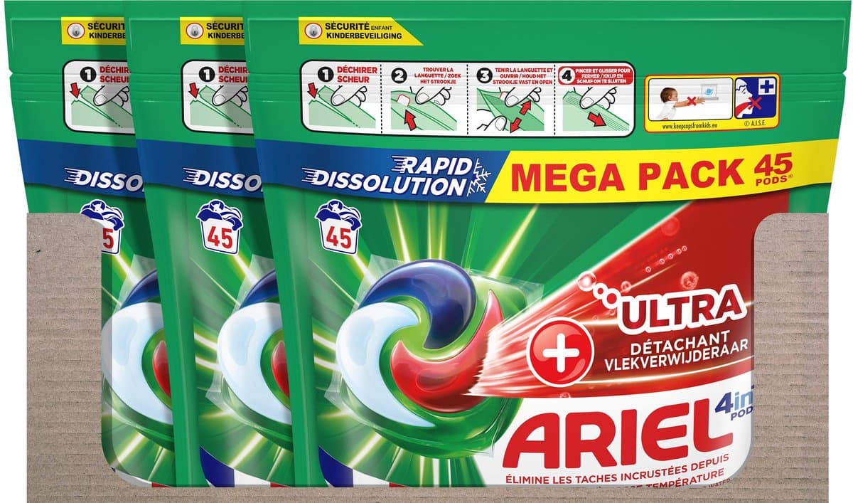 Ariel 4in1 Wasmiddel Pods + Ultra Vlekverwijderaar - 135 wasbeurten — afbeelding 1