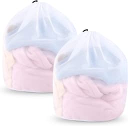 2 x Waszak met trekkoord, herbruikbare fijnmazige waszak voor de wasmachine, blouse, ondergoed, bh-sokken (40 x 50 cm) - Wit — thumbnail 1