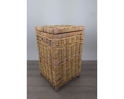MigoStyling - Wasmand - Vierkant - Met deksel - 40x40x65 - Riet - Rotan - Naturel