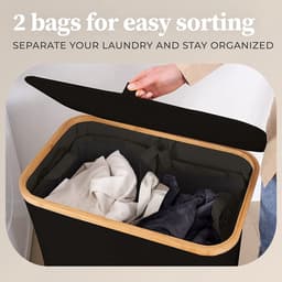 Hennez Wasmand Opbergmand 141L 2 Compartimenten met Deksel - 2 Zakjes Wasverzamelaar - Oxford Stof Rechthoekige Wasmand met Frame — thumbnail 2