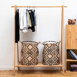 LessMo wasmand met trekkoord opslagsorteerder, opvouwbare pop-up wasmanden, waterdichte ronde katoenen linnen, [2PCS, verdikte 19,7"/groot] — thumbnail 2