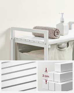 Wasmand 2 compartimenten, wasmand met plank, waskast, oxford stof verwijderbaar metalen frame, 2 x 46 l, 73 x 33 x 72 cm, wit — thumbnail 3