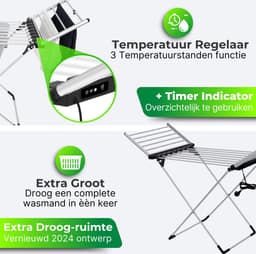 DreamGoods Elektrisch Droogrek - Instelbare Verwarming & Timer - Verwarmd Wasrek Inklapbaar - Duurzaam Drogen - Verwarmd Droogrek - Elektrisch Wasrek - Wasrek Inklapbaar - Droogrek met Verwarming Energiezuinig — thumbnail 2