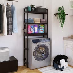 Badkamer opbergplank bamboe over-het-toilet ruimtebesparend donkerbruin met verstelbare planken Wasmachine rek — thumbnail 4