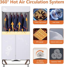 Draagbare Elektrische Wasdroger - Snelle Droogmachine met Grote Capaciteit en Geen Installatie Vereist - 170 cm, 1500 W, Grijs — thumbnail 4