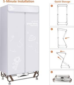 Draagbare Elektrische Wasdroger - Snelle Droogmachine met Grote Capaciteit en Geen Installatie Vereist - 170 cm, 1500 W, Grijs — thumbnail 5