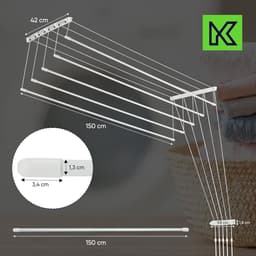 Plafondwasdroger met 5 stangen - Ruimtebesparende wanddroger met hoogwaardig ontwerp (10 kg) — thumbnail 2