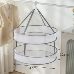Hangend droogrek voor truien - opvouwbaar mesh-droogrek voor kleding - plat droogrek met twee lagen - geschikt voor poppen en truien - voor binnen- en buitenwas - 61×61×12cm - grijs — thumbnail 2