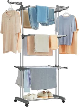 Bobbel Home Droogrek met Wielen – 6 Vleugels – Opvouwbaar – Binnen & Buiten – Grijs — thumbnail 1