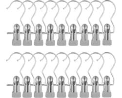 Wasknijper Haak - Kledinghanger Clips - Kleding Drogen - Roestvrij Staal - 18 Stuks - Grijs