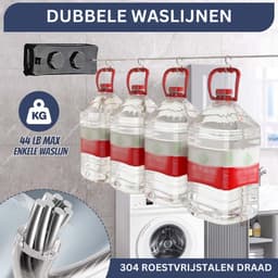 HEZIVO® Waslijn Uittrekbaar - Roldrooglijn - Waslijndraad Oprolbaar - Droogrek Hangend - 2 x 5,1m - Zwart — thumbnail 4