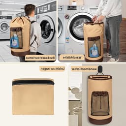 Grote Waszak van 90 Liter, Waterdicht en Vouwbaar, Ideaal voor Huis, College en Reizen, Met Verstelbare Schouderbanden in Lichtgrijs en Donkergrijs — thumbnail 3