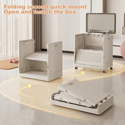 Seth Select Grote Wasmand op Wielen – Inklapbaar – Met Deksel – Makkelijk Verplaatsbare Wasbox - Creamy white — thumbnail 3